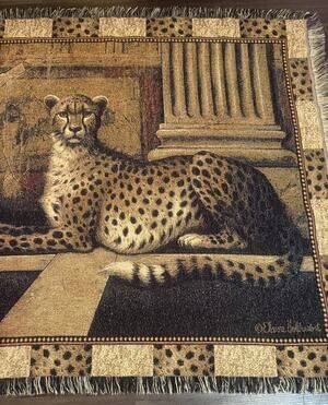 Cheetah Animal Print Fringed Woven Throw Blanket, Rectangular Brown/Black/Beige